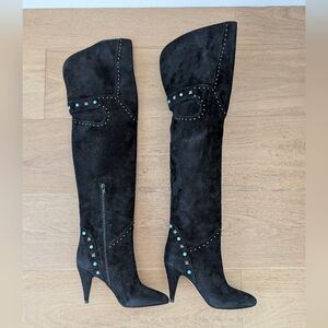 Valentino Black Suede Rockstud Over-the-Knee Studded Boots Size 36